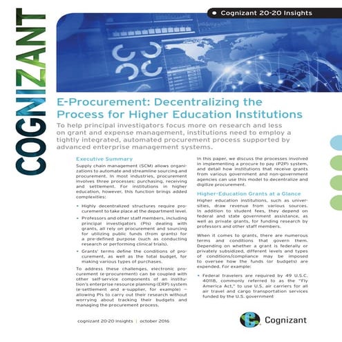 E-Procurement: Decentralizing the Process for Higher Education Institutions