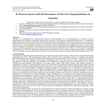E procurement and performance of service organizations in uganda
