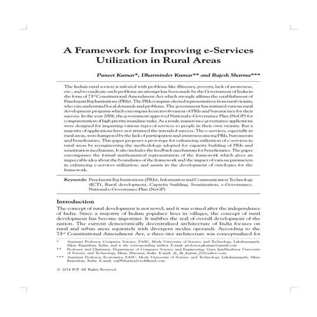 A Framework for Improving e-Services Utilization in Rural Areas | PDF