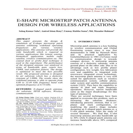 E shape microstrip patch antenna design for wimax applications, international...