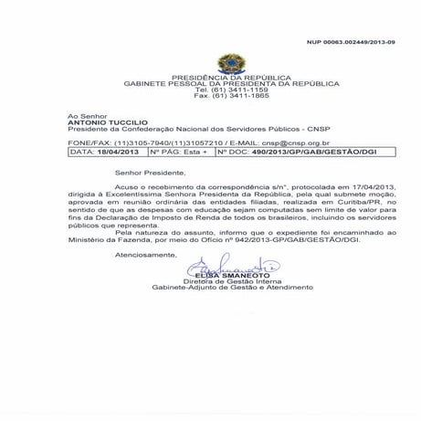 Resposta da Presidência - Moção CNSP - 