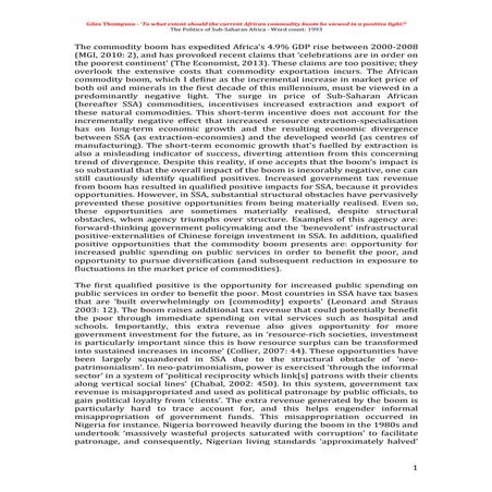 Giles Thompson - ‘To what extent should the current African commodity boom be viewed in a positive light_’ (The Politics of Sub-Saharan Africa)