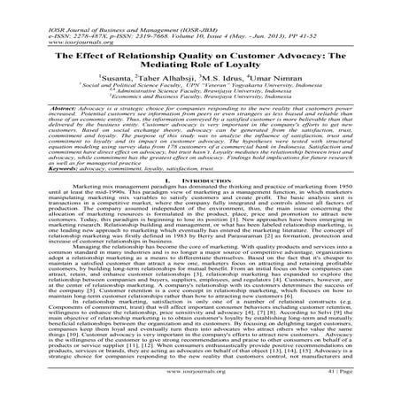 The Effect of Relationship Quality on Customer Advocacy: The Mediating Role o...
