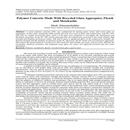 Polymer Concrete Made With Recycled Glass Aggregates, Flyash and Metakaolin