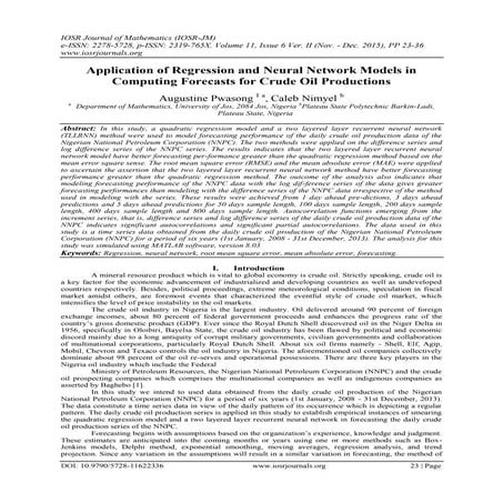 Application of Regression and Neural Network Models in Computing Forecasts fo...