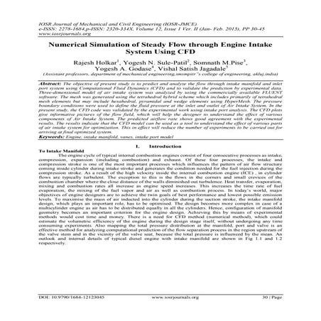 Design and Analysis of Air Intake Manifold for Formula Student Cars | PDF