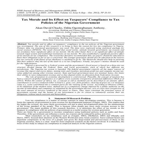 Tax Morale and Its Effect on Taxpayers’ Compliance to Tax Policies of the Nig...