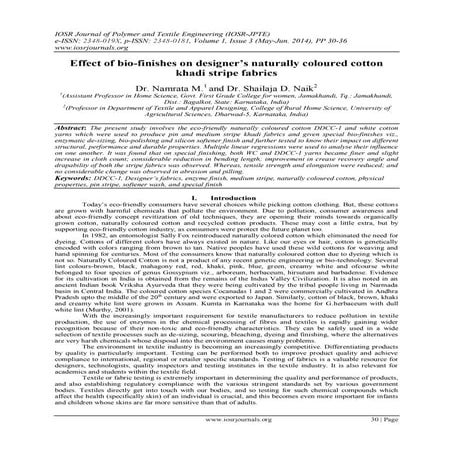 Effect of bio-finishes on designer’s naturally coloured cotton khadi stripe f...