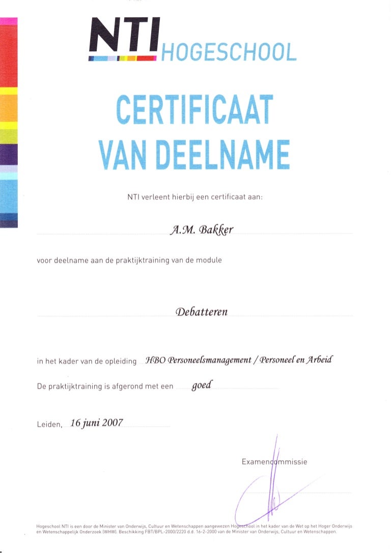 Certificaat  deelname module Debatteren