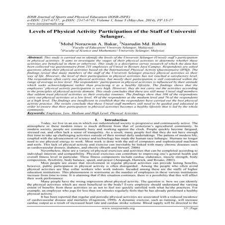 Levels of Physical Activity Participation of the Staff of Universiti Selangor