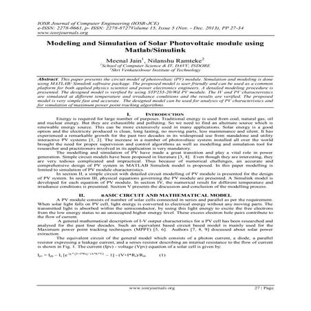 Modeling and Simulation of Solar Photovoltaic module using Matlab ...