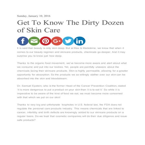 dirty dozen of skin care