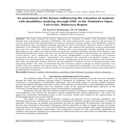 An assessment of the factors influencing the retention of students with disab...