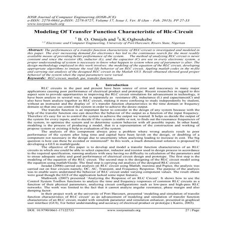 Modeling Of Transfer Function Characteristic of Rlc-Circuit | PDF image.