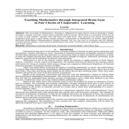 Teaching Mathematics through Integrated Brain Gym in Pair Checks of ...