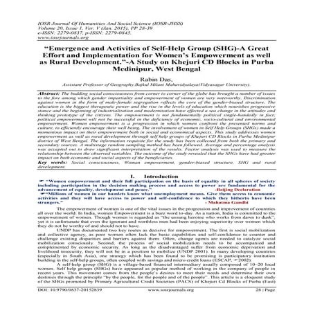 “Emergence and Activities of Self-Help Group (SHG)-A Great Effort and Impleme...