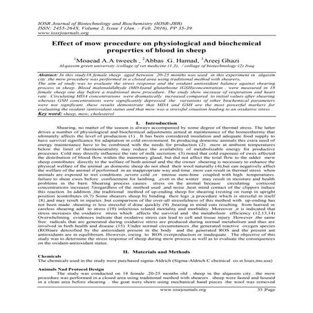 Effect of mow procedure on physiological and biochemical properties of blood ...