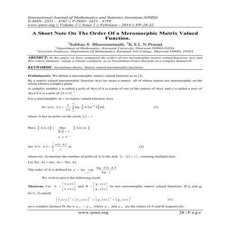 International Journal of Mathematics and Statistics Invention (IJMSI) 