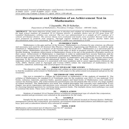 Correlations of Students’ Academic Achievement in Mathematics with ...