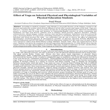 Effect of Yoga on Selected Physical and Physiological Variables of ...