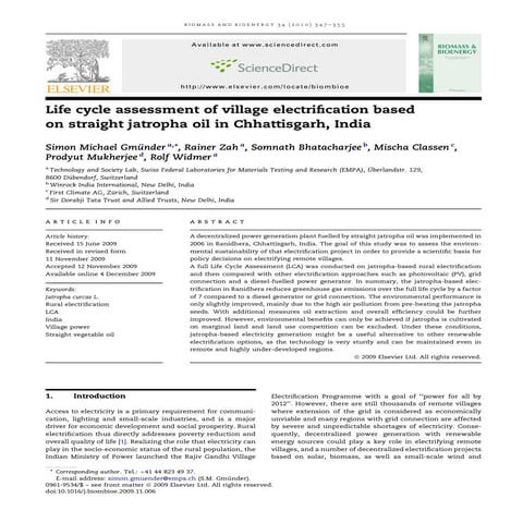 Electrifying Indian Villages by Using Straight Jatropha Vegetable Oil as Fuel...