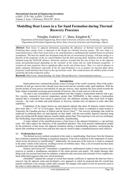 Modelling Heat Losses in a Tar Sand Formation during Thermal  Recovery Proces...