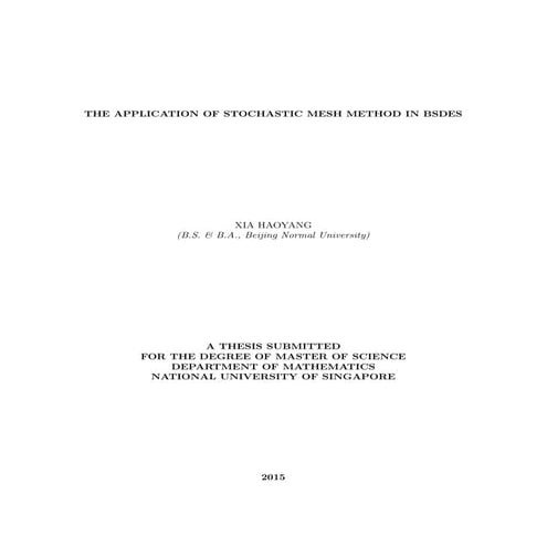 THE APPLICATION OF STOCHASTIC MESH METHOD IN BSDES