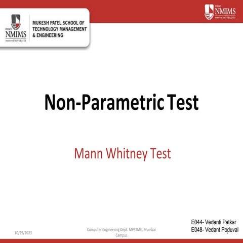 Mann Whitney U Test | Statistics | PPT