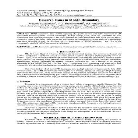 Research Issues in MEMS Resonators