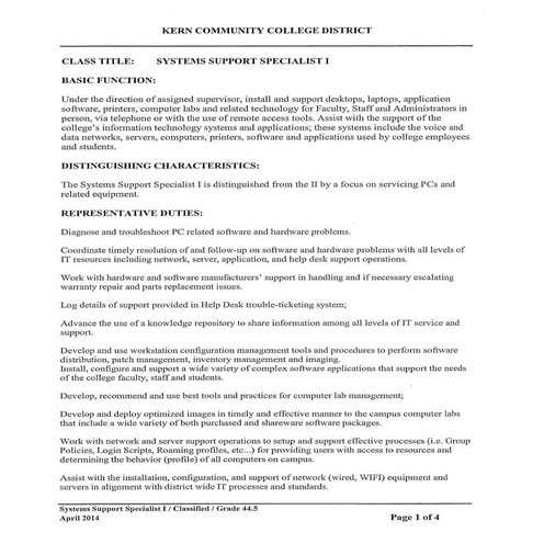 System Support Specialist I | PDF