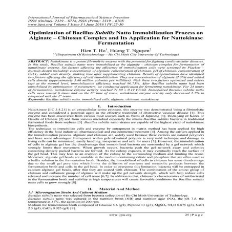 Optimization of Bacillus Subtilis Natto Immobilization Process on Alginate – ...