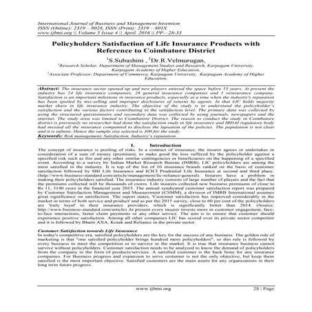 Policyholders Satisfaction of Life Insurance Products with Reference to Coimb...