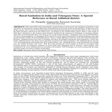Rural Sanitation in India and Telangana State: A Special Reference to Rural A...