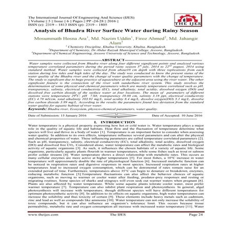 Analysis of Bhadra River Surface Water during Rainy Season