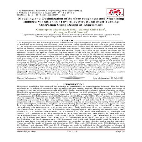 Modeling and Optimization of Surface roughness and Machining Induced Vibratio...