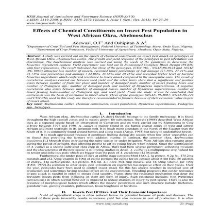 Effects of Chemical Constituents on Insect Pest Population in West African Ok...