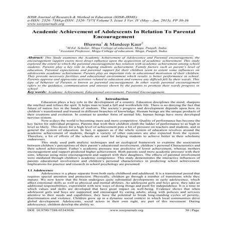 Academic Achievement of Adolescents In Relation To Parental ...