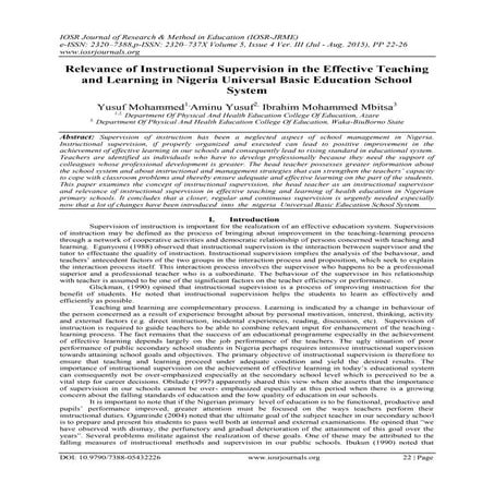 Relevance of Instructional Supervision in the Effective Teaching and ...
