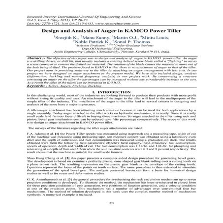 Design and Analysis of Auger in KAMCO Power Tiller