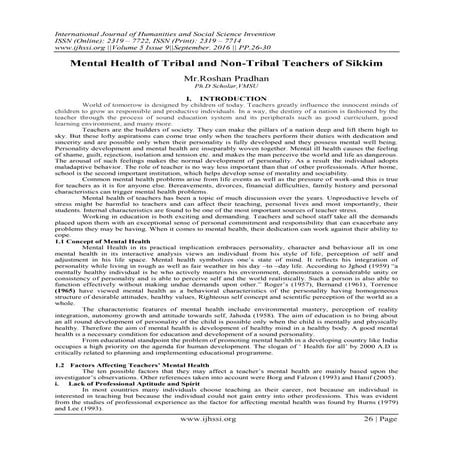 Mental Health of Tribal and Non-Tribal Teachers of Sikkim | PDF