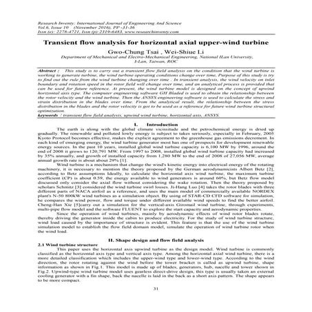 Transient flow analysis for horizontal axial upper-wind turbine