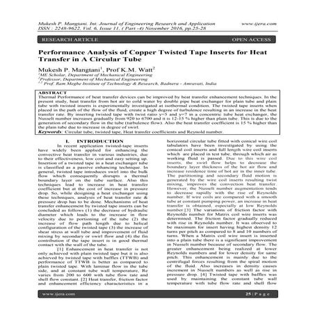 Performance Analysis of Copper Twisted Tape Inserts for Heat Transfer ...