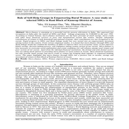 Role of Self-Help Groups in Empowering Rural Women: A case study on selected ...