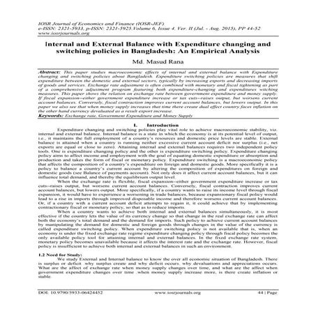 Internal and External Balance with Expenditure changing and switching policie...