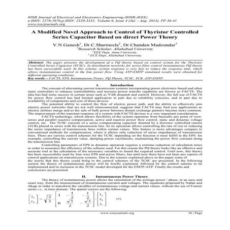 A Modified Novel Approach to Control of Thyristor Controlled Series Capacitor...