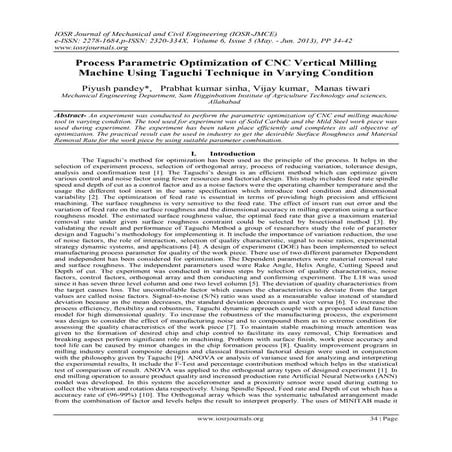 Process Parametric Optimization of CNC Vertical Milling Machine Using Taguchi...