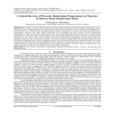 Critical Review of Poverty Reduction Programme in Nigeria: Evidence ...