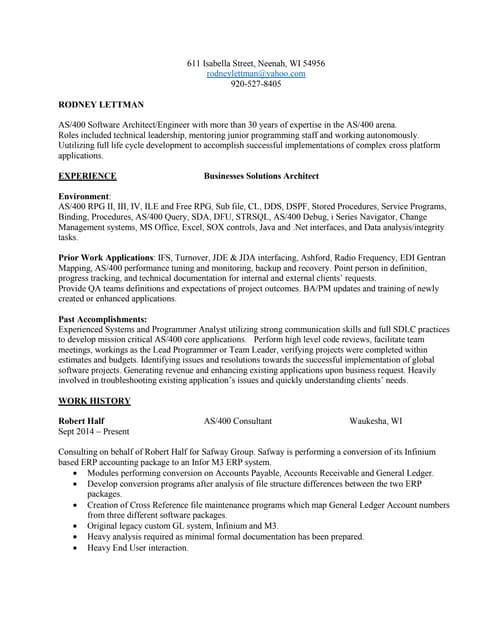 AS400 WMS resume | PDF