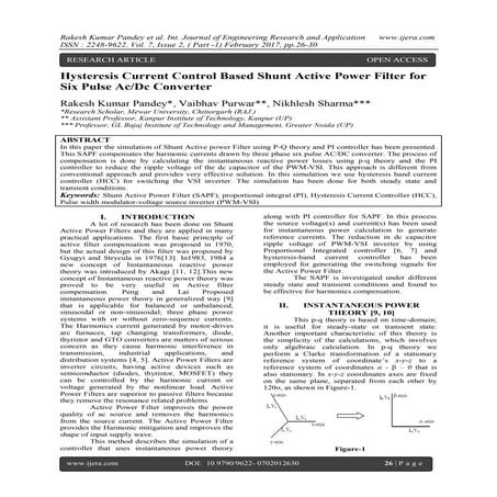 Hysteresis Current Control Based Shunt Active Power Filter for Six Pulse Ac/D...