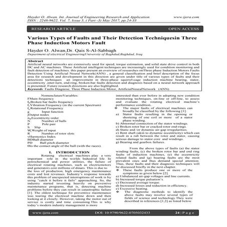 Various Types of Faults and Their Detection Techniquesin Three Phase Inductio...